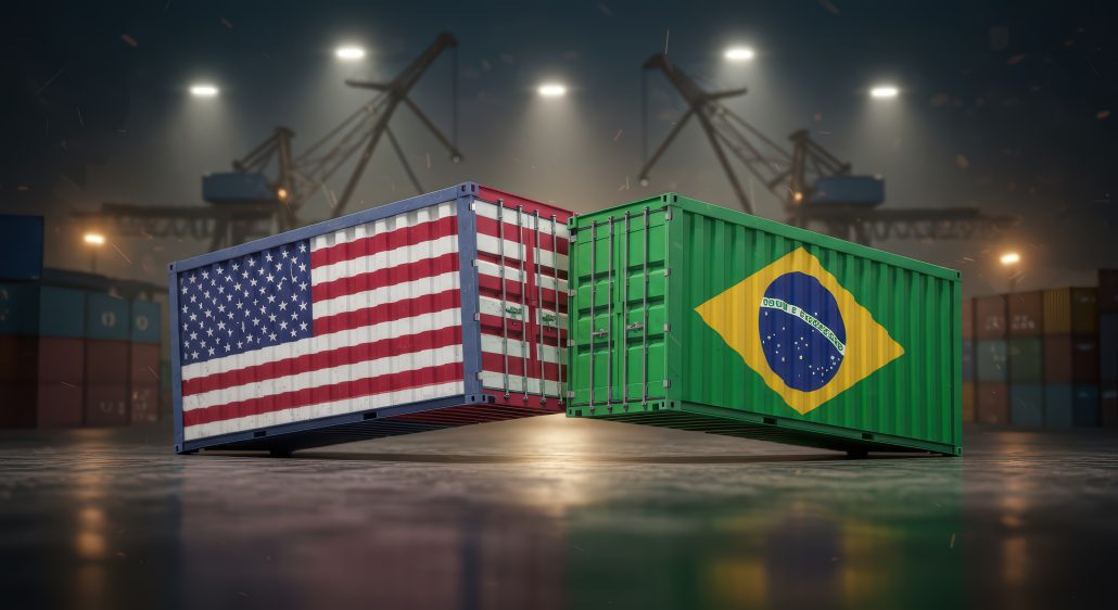 containers com bandeiras dos Eua e Brasil