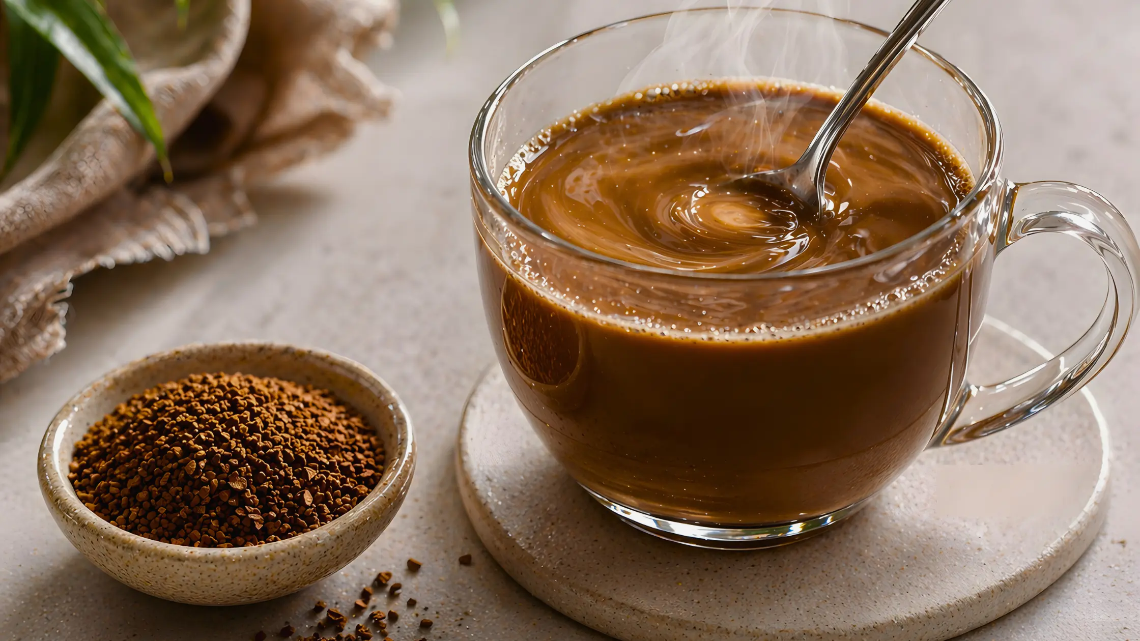 Café solúvel sendo preparado