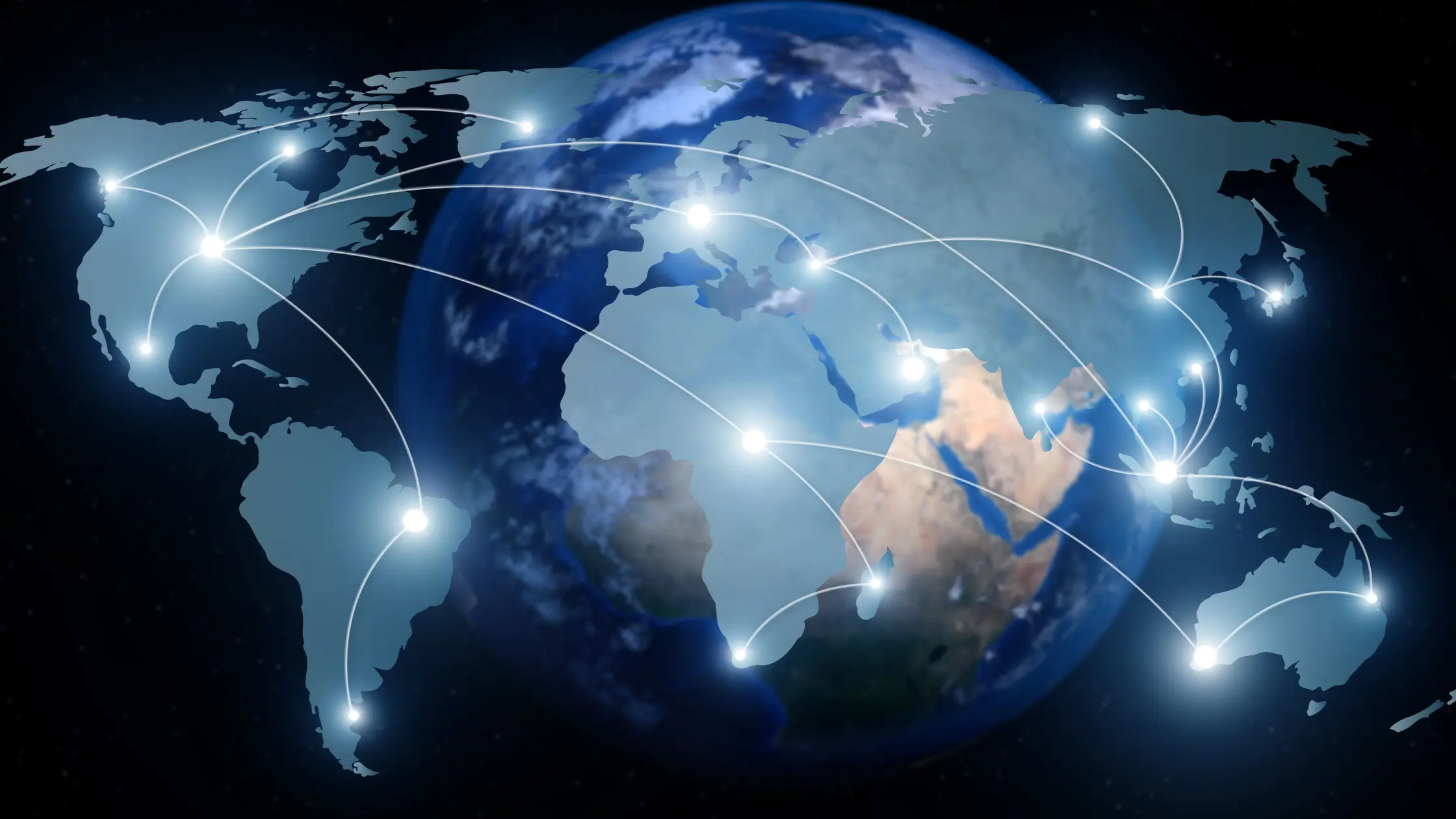 Globo Mundial com mapa interligado de operações logísticas internacionais